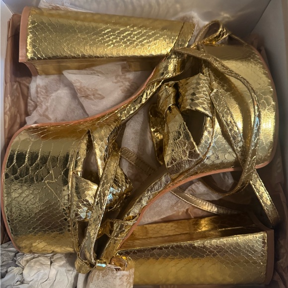 Public Desire Gold Platform Sandals with Block Heel - Picture 3 of 3